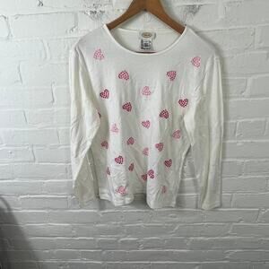 Talbots Women's Round Neck Pullover Sweater Long Sleeve White Pink Size Small